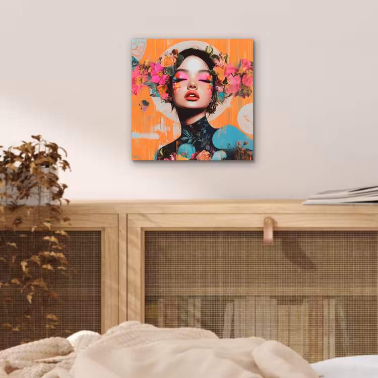 Portret - Vrouw - Abstract - Bloemen aluminium wit klein -sfeer3