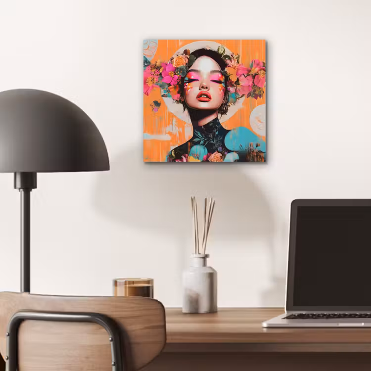 Portret - Vrouw - Abstract - Bloemen aluminium wit klein -sfeer5