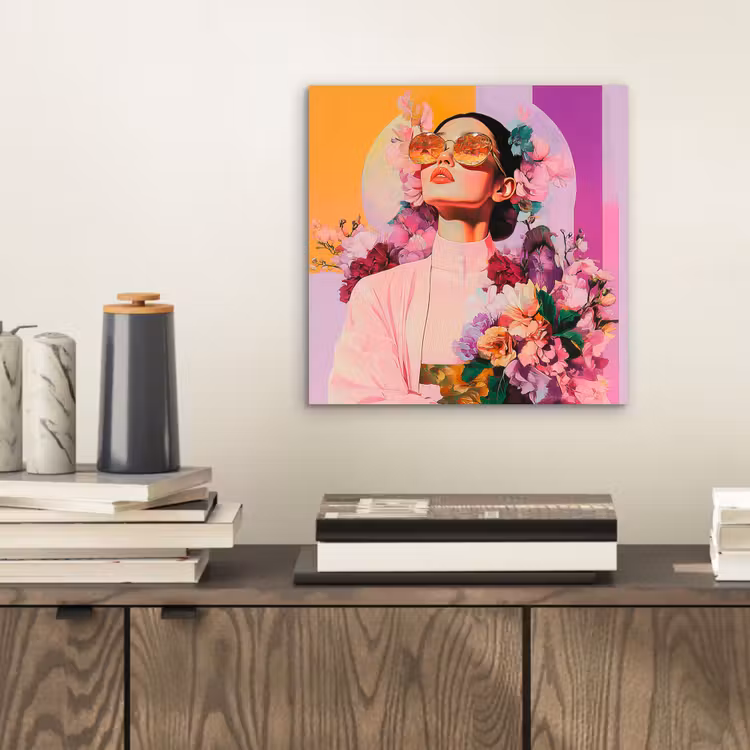 Portret - Vrouw - Abstract - Bloemen aluminium wit klein -sfeer1