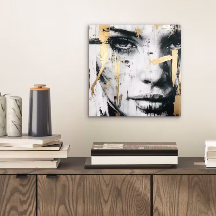 Portret - Vrouw - Penseelstreken - Goud aluminium wit klein -sfeer1