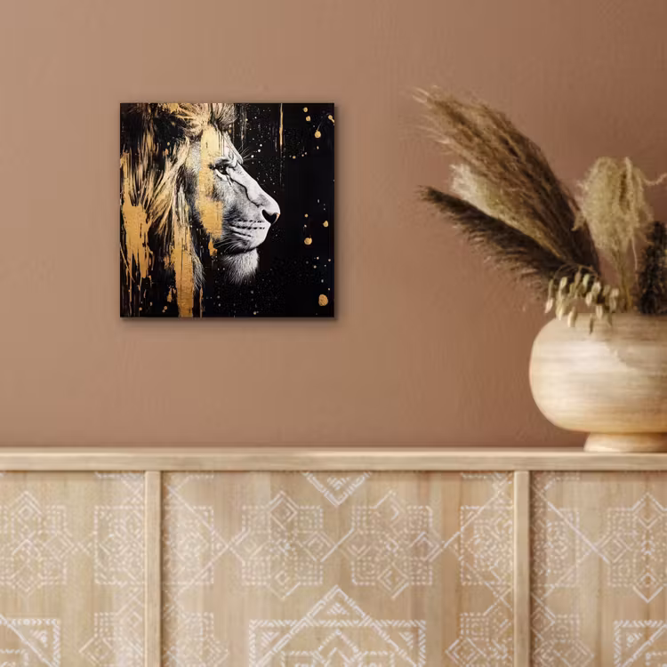 Portret - Leeuw - Abstract - Goud aluminium wit klein -sfeer4