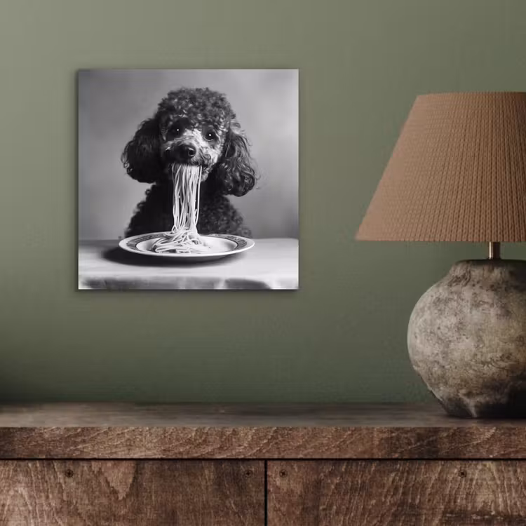 Poedel - Hond - Zwart - Wit - Schattig - Pasta aluminium wit klein -sfeer2