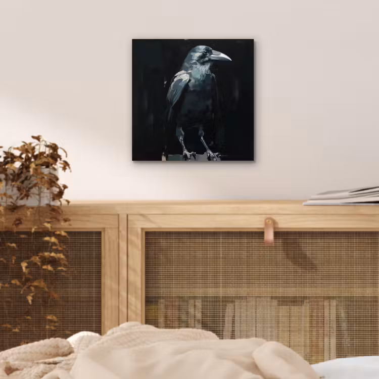 Raaf - Vogels - Zwart aluminium wit klein -sfeer3