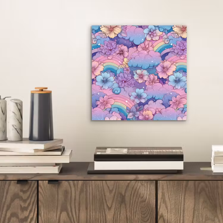 Regenbogen - Bloemen - Kleurrijk - Wolken aluminium wit klein -sfeer1
