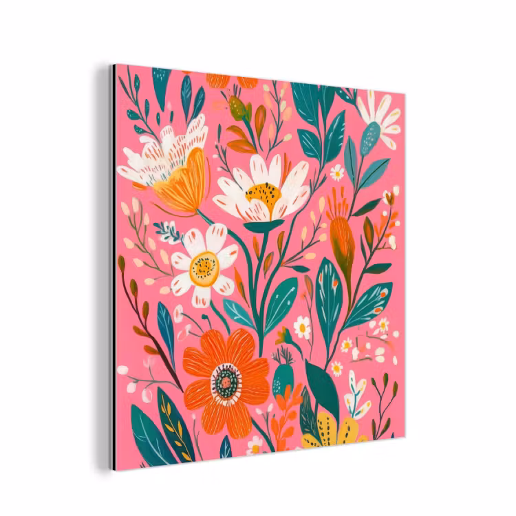 Roze - Bloemen - Wit - Oranje aluminium wit klein -3d