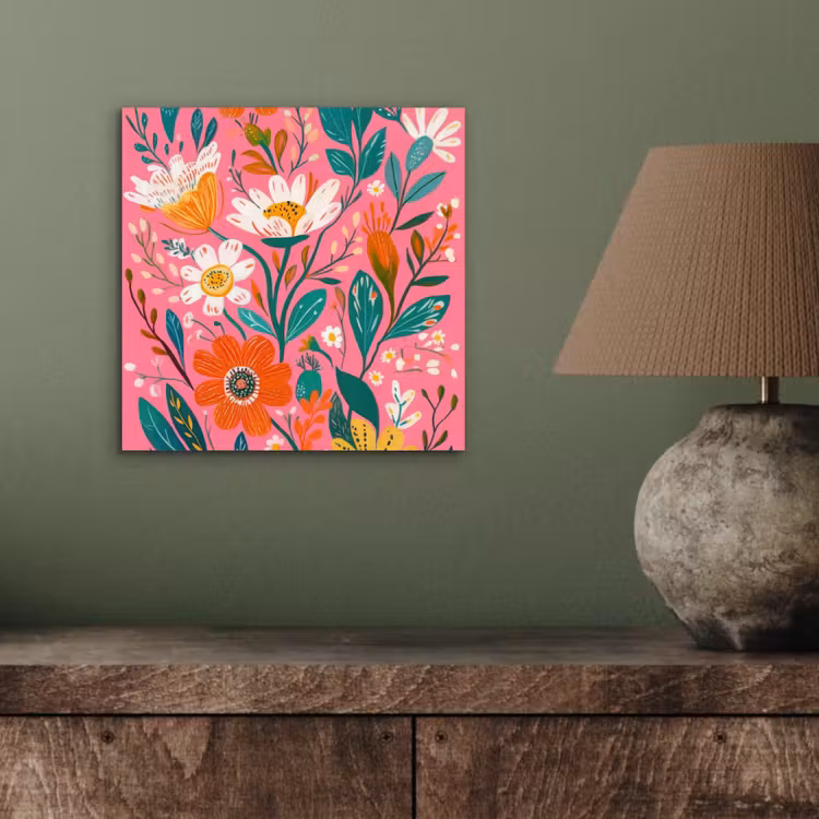 Roze - Bloemen - Wit - Oranje aluminium wit klein -sfeer2