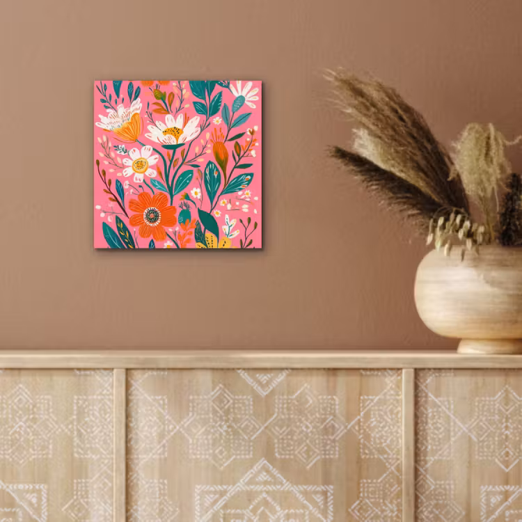 Roze - Bloemen - Wit - Oranje aluminium wit klein -sfeer4