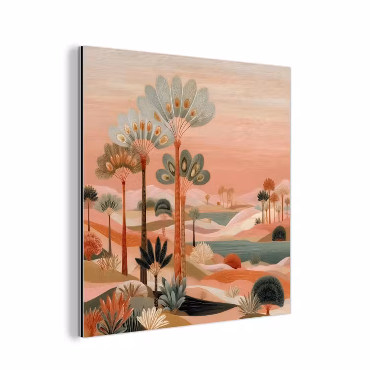 Roze landschap - Palmen - Water aluminium wit klein -3d