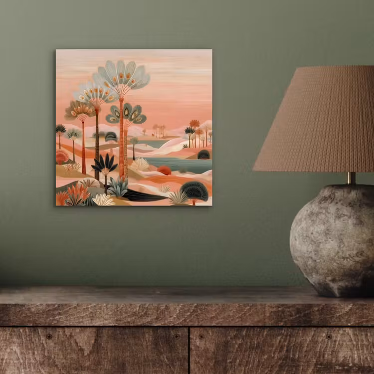 Roze landschap - Palmen - Water aluminium wit klein -sfeer2