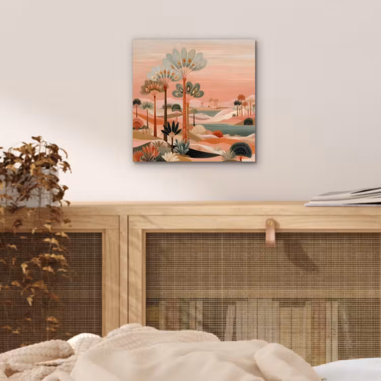 Roze landschap - Palmen - Water aluminium wit klein -sfeer3
