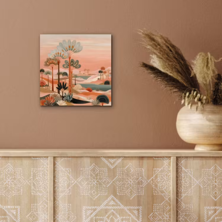 Roze landschap - Palmen - Water aluminium wit klein -sfeer4