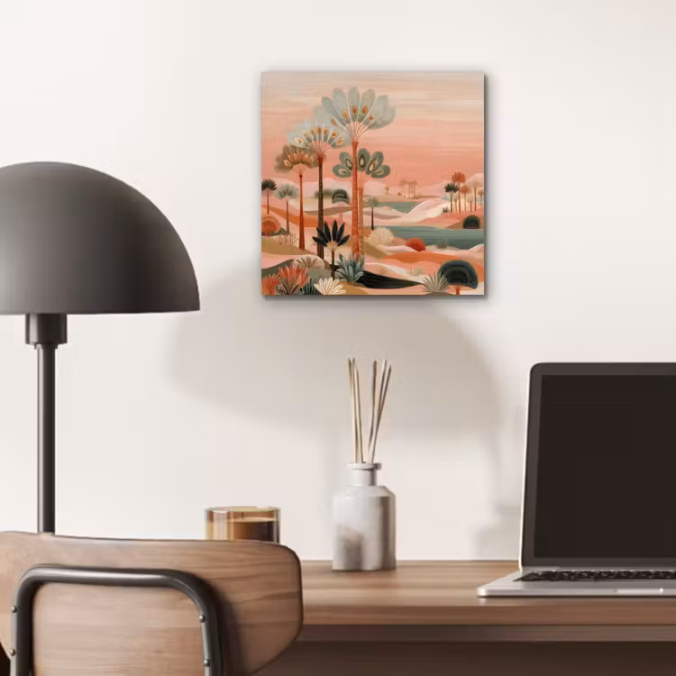 Roze landschap - Palmen - Water aluminium wit klein -sfeer5