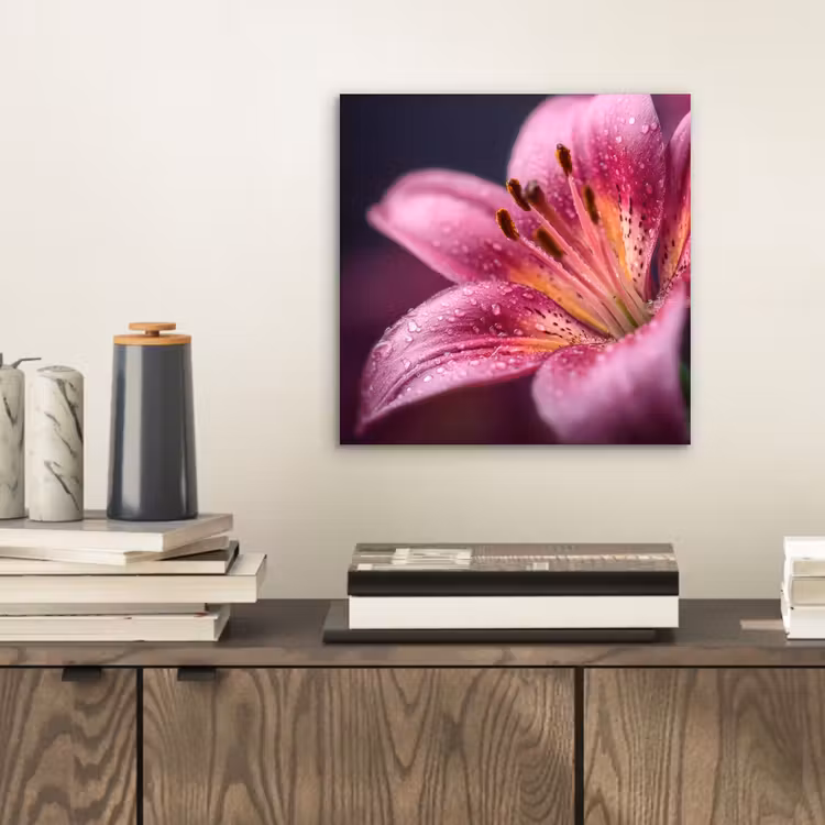 Roze - lelie - Dauwdruppels aluminium wit klein -sfeer1