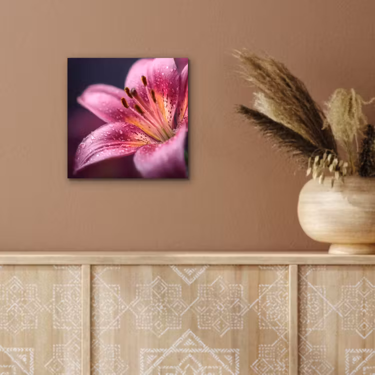 Roze - lelie - Dauwdruppels aluminium wit klein -sfeer4