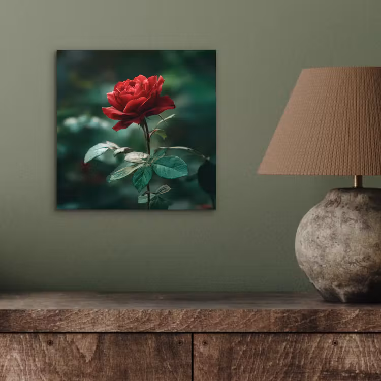 Roos - Bladeren - Dieprood aluminium wit klein -sfeer2