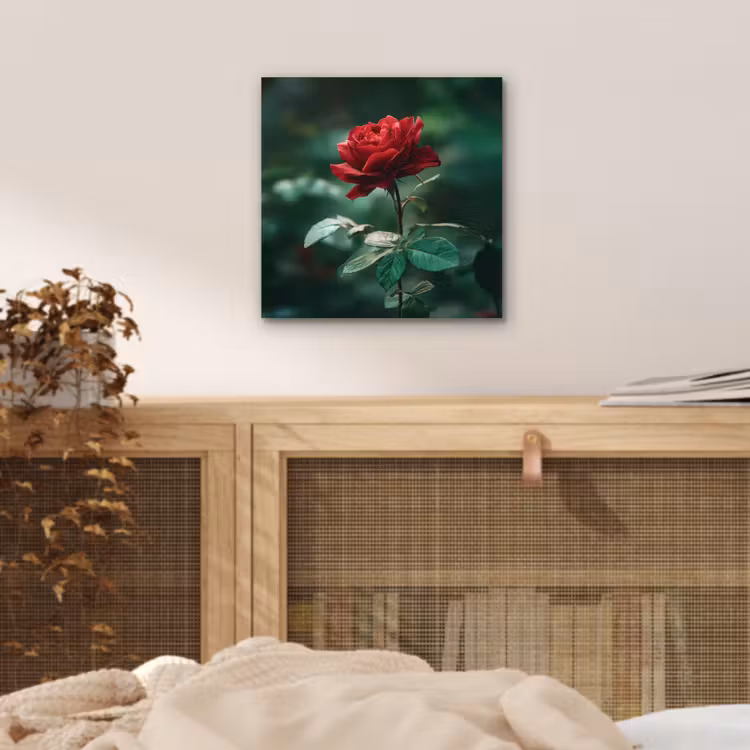 Roos - Bladeren - Dieprood aluminium wit klein -sfeer3
