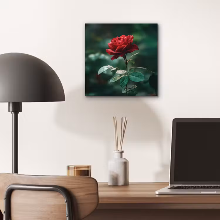 Roos - Bladeren - Dieprood aluminium wit klein -sfeer5