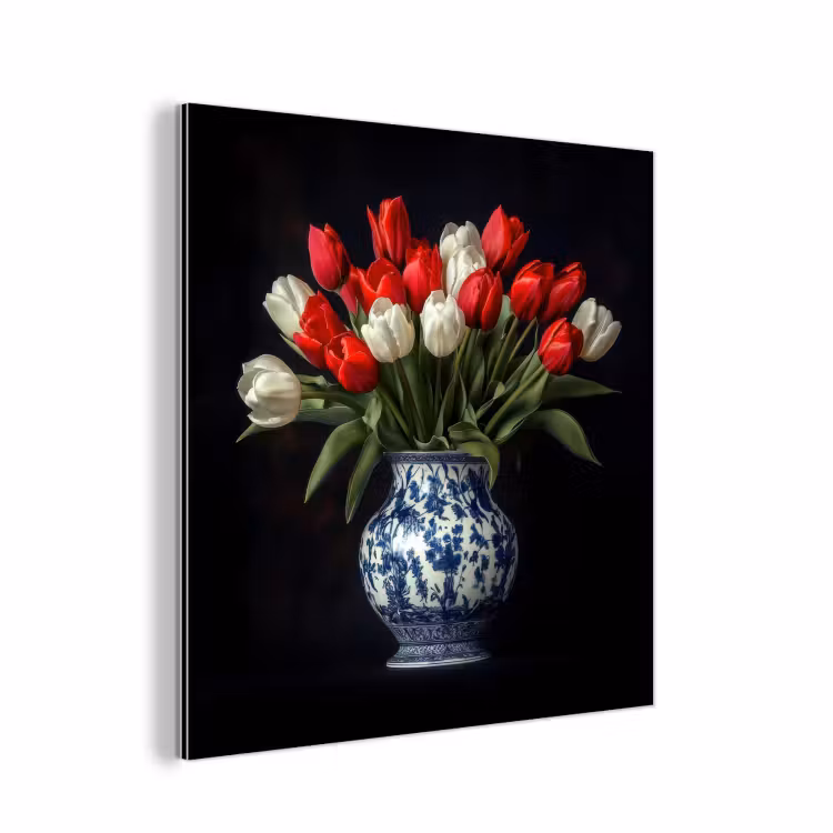 Rode - Bloemen - Tulpen - Vaas aluminium wit klein -3d