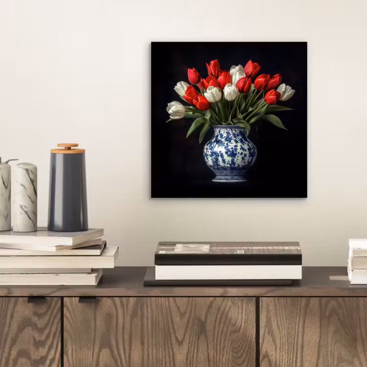 Rode - Bloemen - Tulpen - Vaas aluminium wit klein -sfeer1