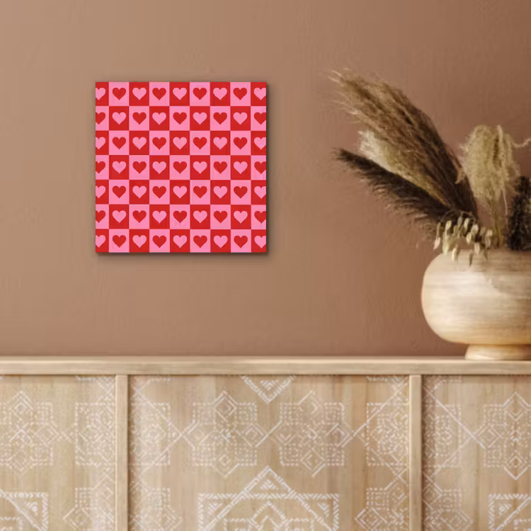 Rood - Roze - Schaakbord - Valentijn aluminium wit klein -sfeer4