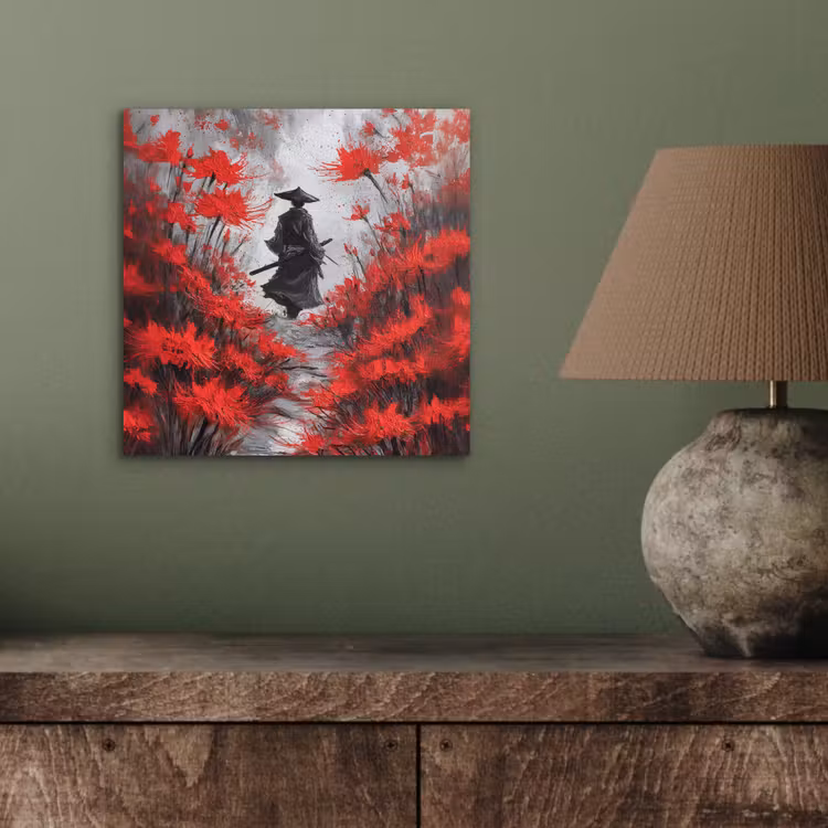 Rode bloemen - mistig - Man aluminium wit klein -sfeer2