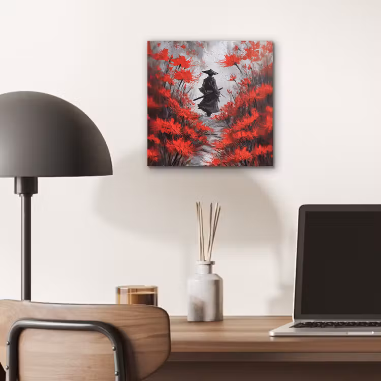 Rode bloemen - mistig - Man aluminium wit klein -sfeer5
