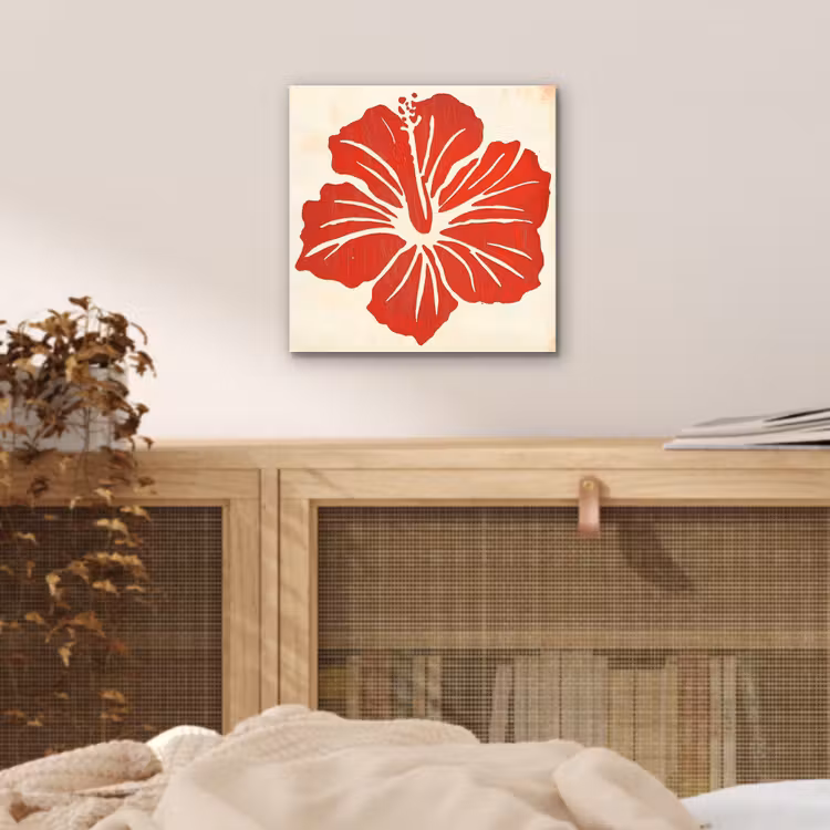 Rode hibiscusbloem - Textuur achtergrond - Beige aluminium wit klein -sfeer3