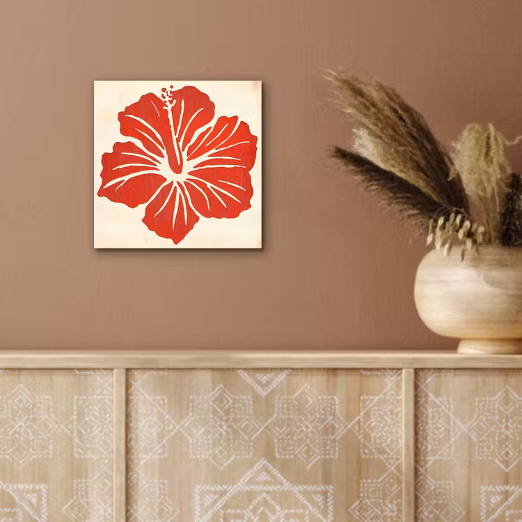 Rode hibiscusbloem - Textuur achtergrond - Beige aluminium wit klein -sfeer4