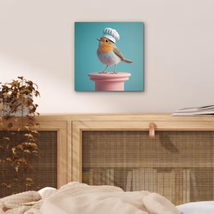 Roodborstje - Vogel - Koksmuts - Sokkel aluminium wit klein -sfeer3