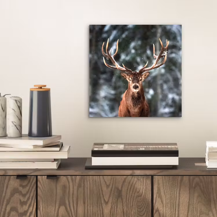 Hert - Winter - Sneeuw - Bos - Natuur - Dier aluminium wit klein -sfeer1