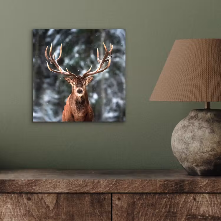 Hert - Winter - Sneeuw - Bos - Natuur - Dier aluminium wit klein -sfeer2