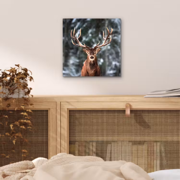 Hert - Winter - Sneeuw - Bos - Natuur - Dier aluminium wit klein -sfeer3