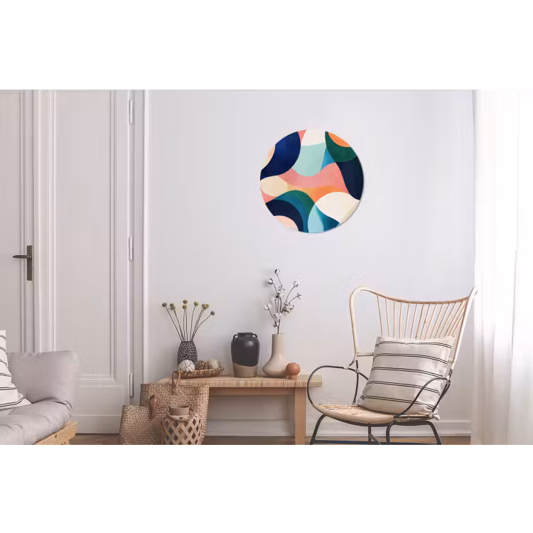 Abstract - Blauw - Roze Wandcirkel aluminium klein -woonkamer