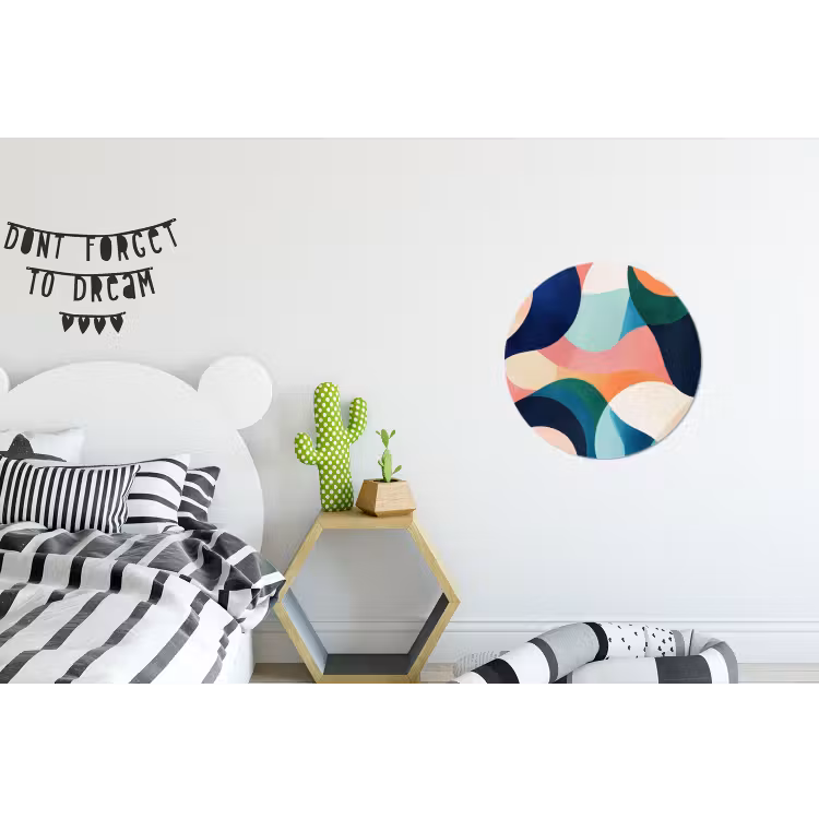 Abstract - Blauw - Roze Wandcirkel aluminium klein -kinderkamer