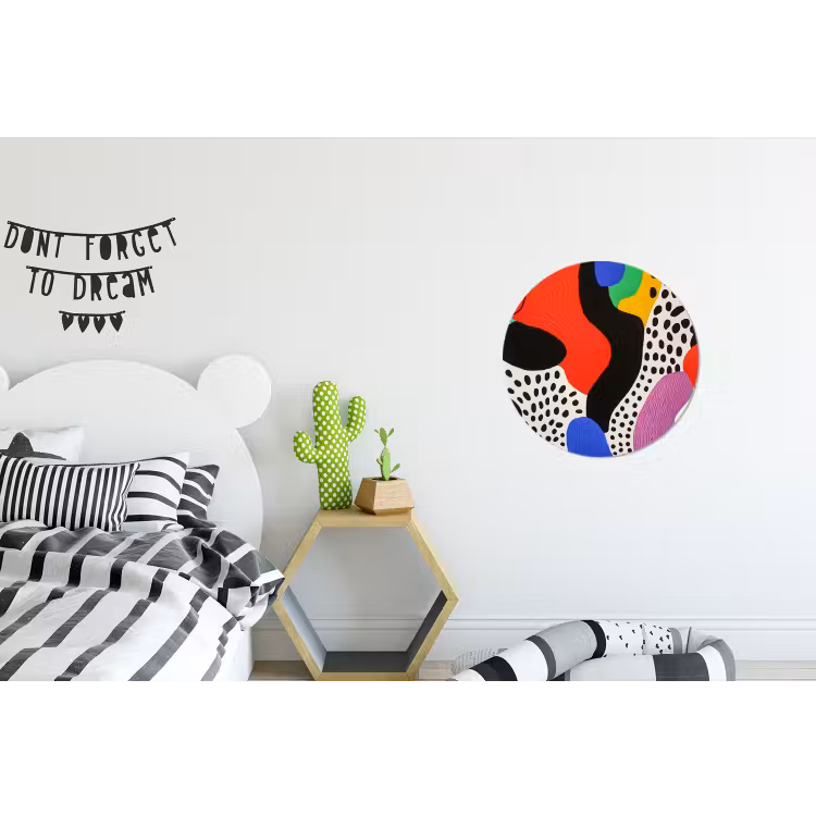 Abstract - Vormen - Kleuren - Stippen Wandcirkel aluminium klein -kinderkamer