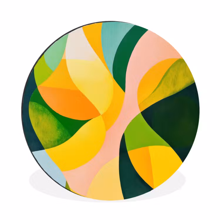 Abstract - Geel - Roze - Groen Wandcirkel aluminium klein -3d