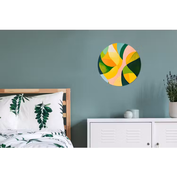 Abstract - Geel - Roze - Groen Wandcirkel aluminium klein -slaapkamer