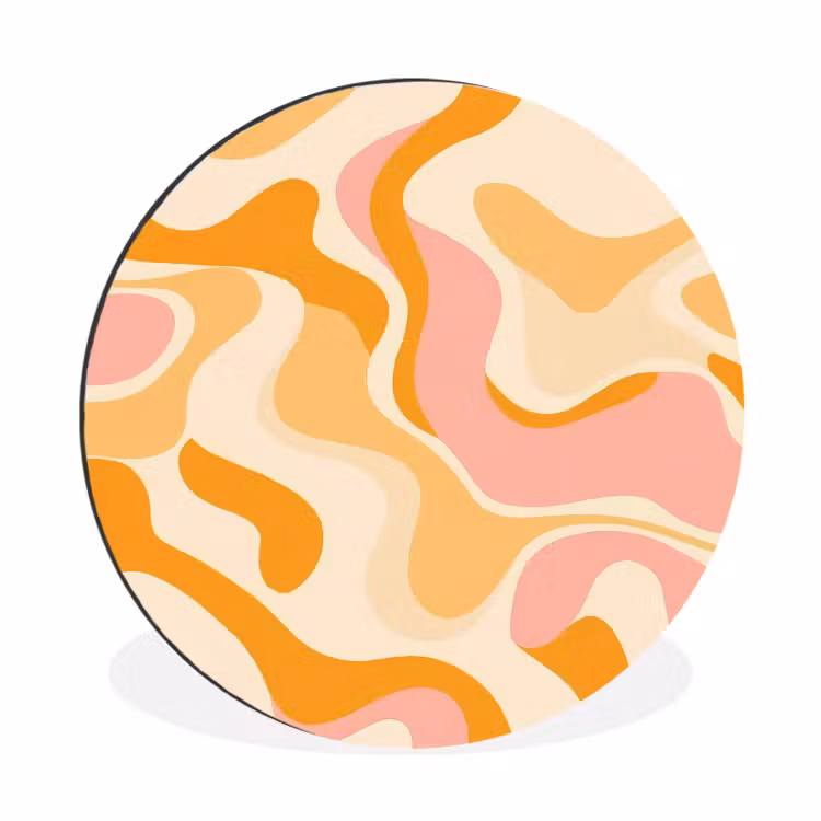 Abstract - Golvend - Oranje Wandcirkel aluminium klein -3d