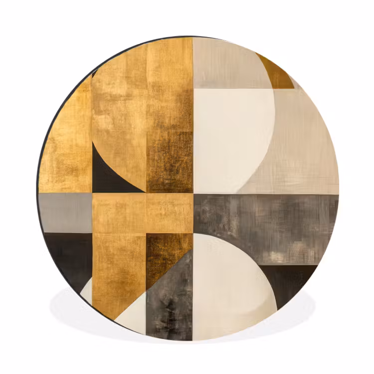 Abstract - Goud - Grijs - Vormen - Geometrisch Wandcirkel aluminium klein -3d