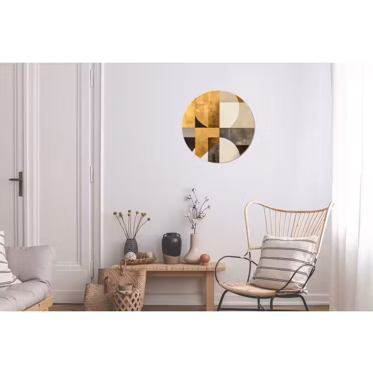 Abstract - Goud - Grijs - Vormen - Geometrisch Wandcirkel aluminium klein -woonkamer