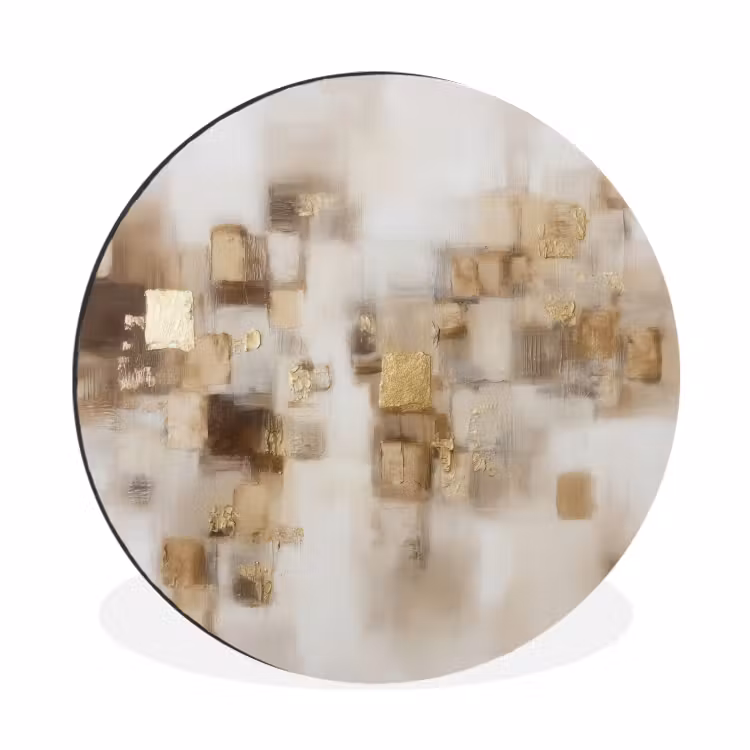 Abstracte vierkanten - Aardetonen - Mistig Wandcirkel aluminium klein -3d