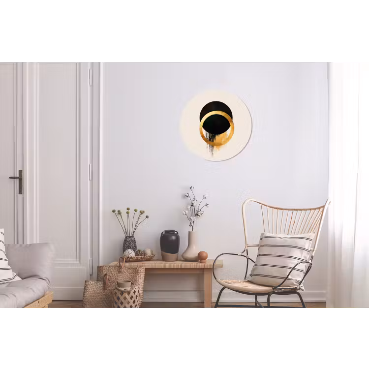 Abstract ontwerp - Zwarte cirkel - Verfvlekken Wandcirkel aluminium klein -woonkamer