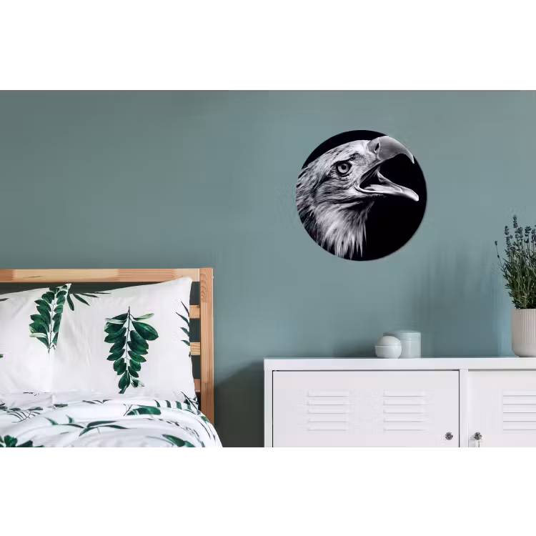 Adelaar - Portret - Roofvogels - Zwart - Wit - Vogel Wandcirkel aluminium klein -slaapkamer