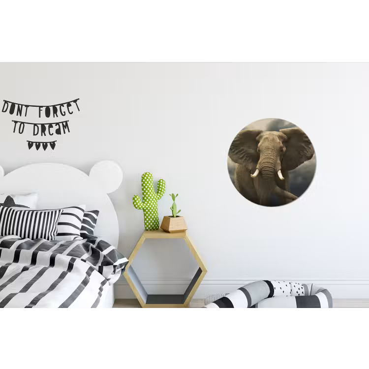 Afrikaanse olifant tegen de donkere wolken Wandcirkel aluminium klein -kinderkamer