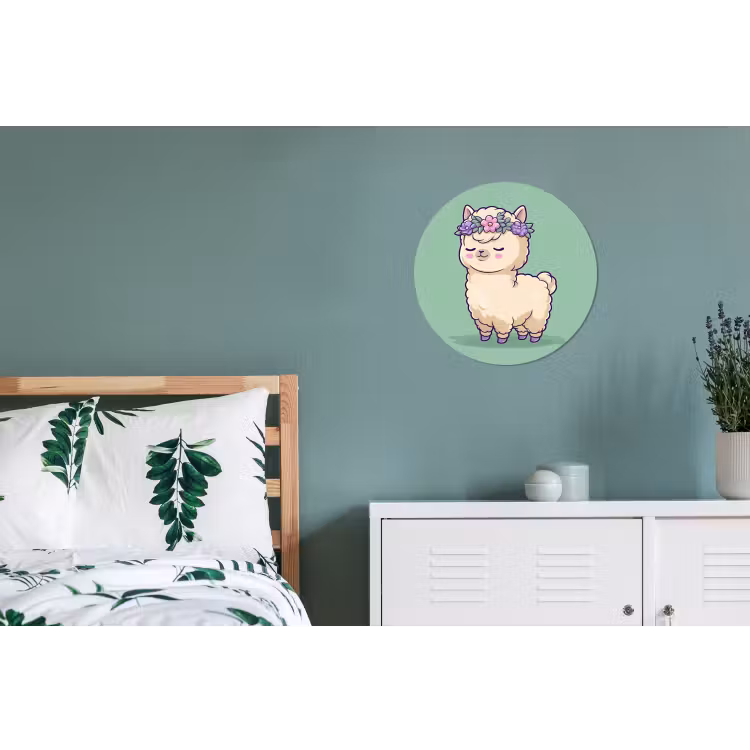 Alpaca - Groen - Bloemendiadeem Wandcirkel aluminium klein -slaapkamer