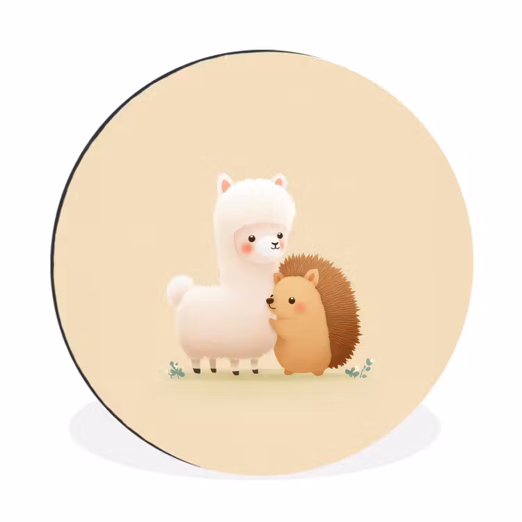 Alpaca - Egel - Bruin - Knuffelen Wandcirkel aluminium klein -3d