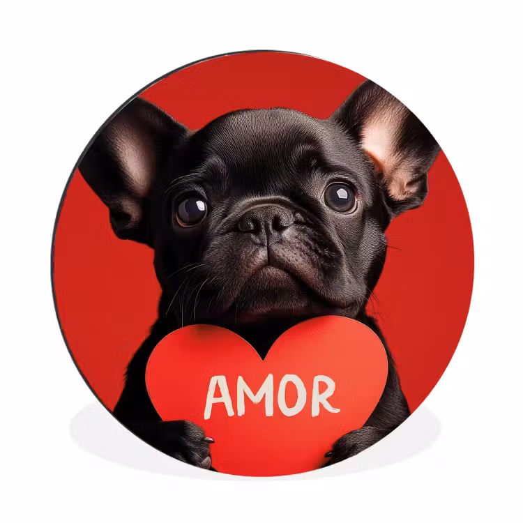 Amor - Hond - Hartje - Rood Wandcirkel aluminium klein -3d