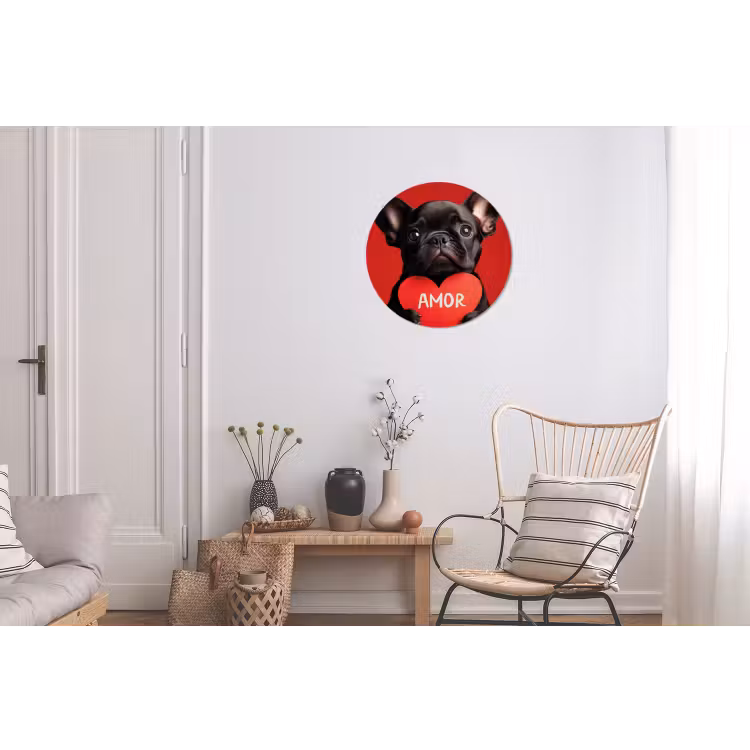 Amor - Hond - Hartje - Rood Wandcirkel aluminium klein -woonkamer