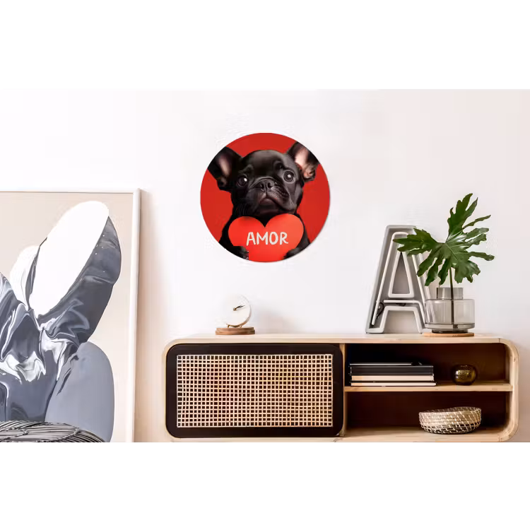 Amor - Hond - Hartje - Rood Wandcirkel aluminium klein -kantoor