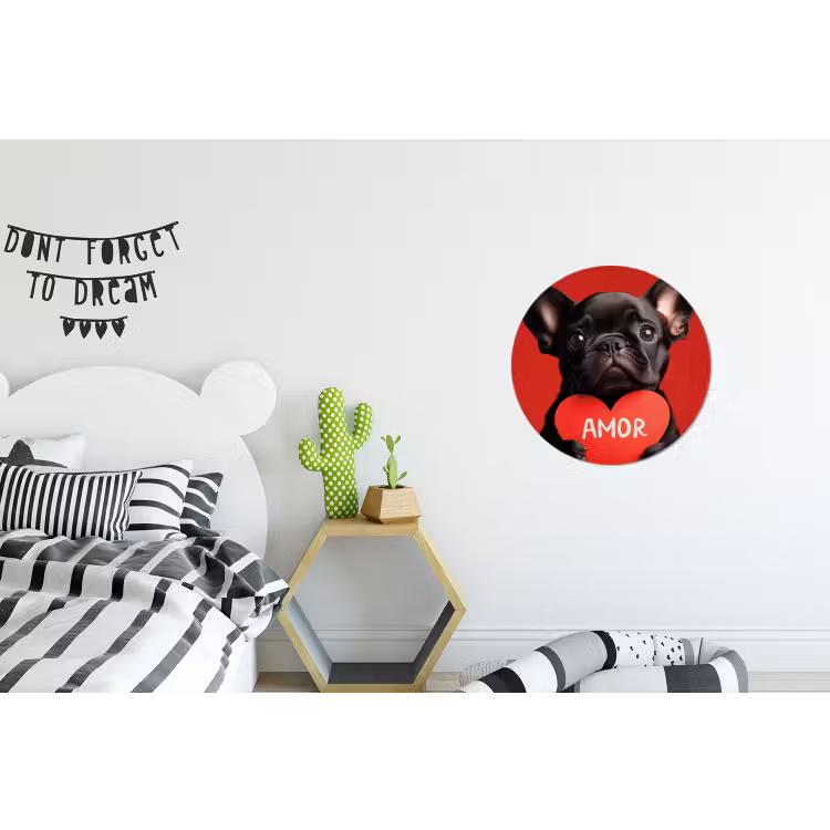 Amor - Hond - Hartje - Rood Wandcirkel aluminium klein -kinderkamer
